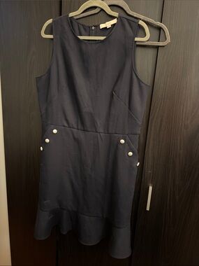 LOFT Navy Sleeveless Button-Accent Fit-and-Flare Dress